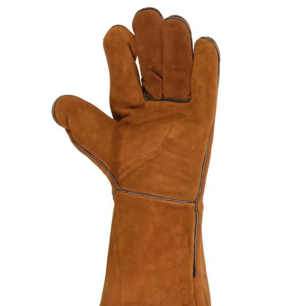 Grillhandschuhe aus 100% Leder - Hitzebeständig - Ofenhandschuhe Kaminhandschuhe - Senfgelb, XL, 34x15cm - Für Herren & Frauen - EN 407