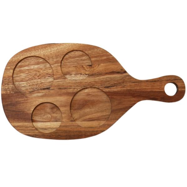 Servierbrett Akazienholz mit Griff - 4 Dipgläsern Servierschalen für Tapas Antipasti Apéro - Rustikales 5-teiliges Holz/Glas Set 30x16x1.5cm - Geschenkidee