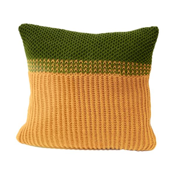 Strick-Set Kissenhülle grün-orange - DIY Strickset mit Wolle & Anleitung für 40x40cm Kissen - 3 Wollknäuel recyceltes Polyester/Polyacryl - Rundstricknadel 4.5mm