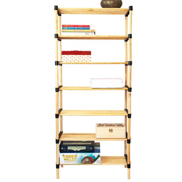Variables Kiefernholz-Regal – Flexibles Holzregal mit 7 Böden, vielseitiges Stauraum-Regal, 56x28x110cm, braun – Ideal für Bücher, Kosmetik, Deko & mehr