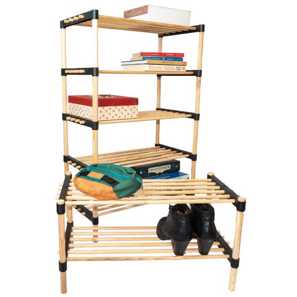 Variables Kiefernholz-Regal – Flexibles Holzregal mit 7 Böden, vielseitiges Stauraum-Regal, 56x28x110cm, braun – Ideal für Bücher, Kosmetik, Deko & mehr