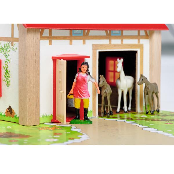 Bauernhof aus Holz – 20-teiliges Spielset mit 2 Gebäuden, Spielplatte, Figuren, Tieren, Zäunen – Pädagogisch wertvoll für Kinder ab 3 Jahren