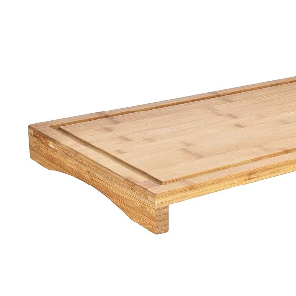 Herdabdeckplatte Bambus - Kratzfest & hygienisch - Schneidebrett, Servierhilfe, Spritzschutz - 54x28x4.3cm - Mit Füssen - braun gemasert