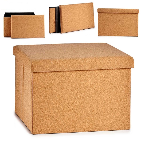 Aufbewahrungskorb Kork faltbar - Dekobox mit Deckel & 2 Fächern für mehr Ordnung & Platz - braun, 36x36x72 cm - stilvolle Dekoration