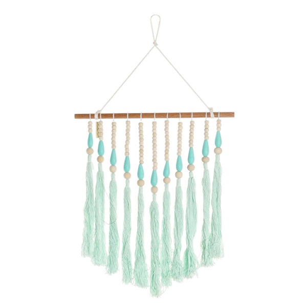 Wanddeko aus Baumwolle - Makramee Wandbehang im Boho-Stil - Dekorative Blattform für Wohnzimmer, Kinderzimmer - Blau/Beige, 35x2x62cm - Geschenk