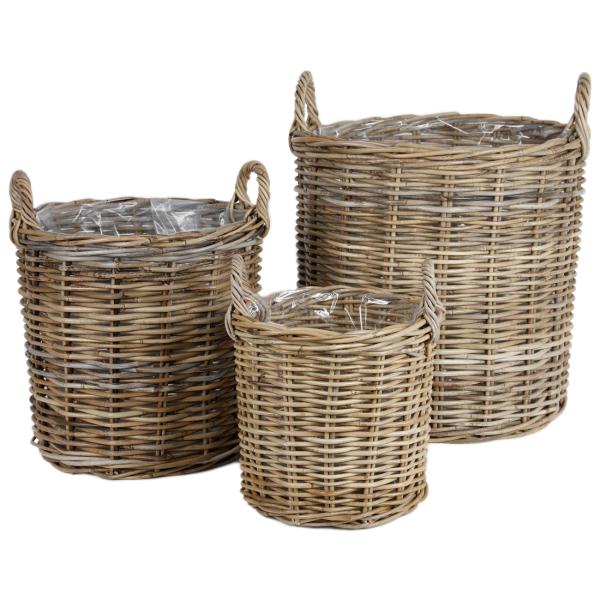 Praktisches 3er-Set Weidengeflecht-Körbe, Naturgrau-Braun – Runde Körbe mit Tragegriffen – Ideal für Haushalt, Garten & Dekoration