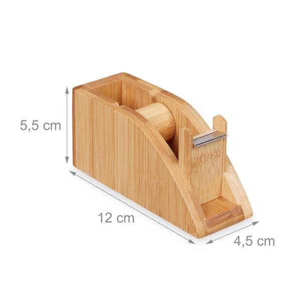 Tischabroller aus Bambus - Klebebandabroller für 25mm Klebestreifen mit Metall-Abrisskante - Nachhaltig & Elegant für Büro, Homeoffice, Schule