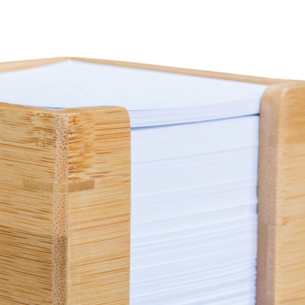 Zettelbox aus Bambus - Zettelkasten mit 900 Blatt weissem Papier - Nachhaltiger Schreibtisch-Organizer - 10,5x10,5x10,5 cm - Büro & Homeoffice