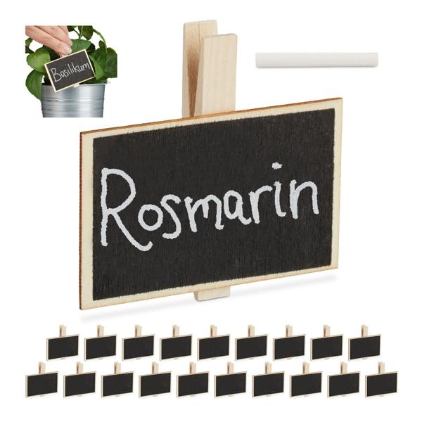 20er-Set Holztafeln mit Klammer - Mini Kreidetafeln für Kräutergarten Pflanzen Namensschilder Etiketten - Wiederverwendbar - Inkl. Kreide - MDF 7x7.5x1.5cm