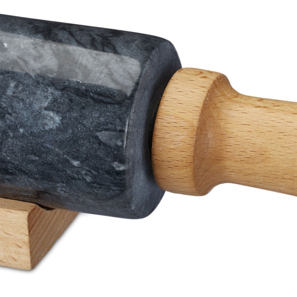 Marmor-Teigroller mit Buchenholzgriffen – Nudelholz mit Ablage – ergonomisch, 48 cm, für Pizza, Plätzchen & Kuchen – einzigartiges Unikat