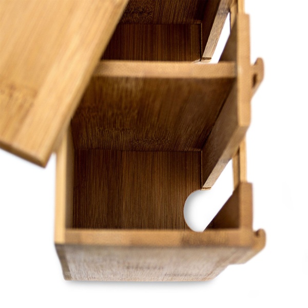 Teebeutelspender Bambus - 4 Fächer, Platz für über 160 Teebeutel - braun, 22x33.5x10 cm - mit Deckel & Griff - Naturholz Design - ideal für Küche, Büro