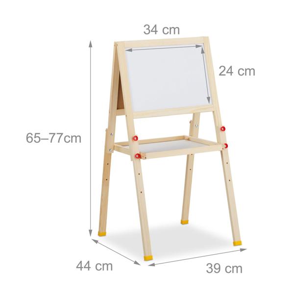 Kindertafel Standtafel aus Kiefernholz - Beidseitig mit Kreidetafel, Whiteboard & Magnetismus - Höhenverstellbar - Ablagefach - Klappbar braun/grün/weiss