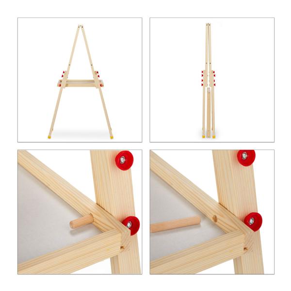 Kindertafel Standtafel aus Kiefernholz - Beidseitig mit Kreidetafel, Whiteboard & Magnetismus - Höhenverstellbar - Ablagefach - Klappbar braun/grün/weiss