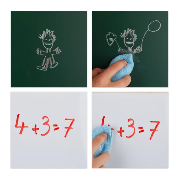 Kindertafel Standtafel aus Kiefernholz - Beidseitig mit Kreidetafel, Whiteboard & Magnetismus - Höhenverstellbar - Ablagefach - Klappbar braun/grün/weiss