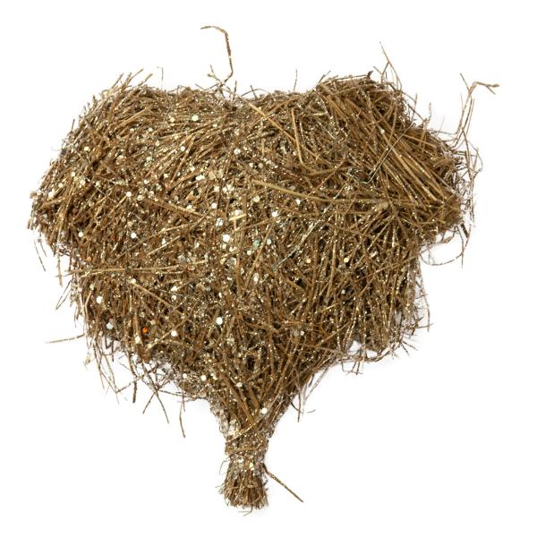 Trockenblumen-Dekoration Herzform aus Trockengras - Goldener Glitter für Wand & Tisch - Extravaganter Natur-Look zum Aufhängen/Legen - 25 cm Länge