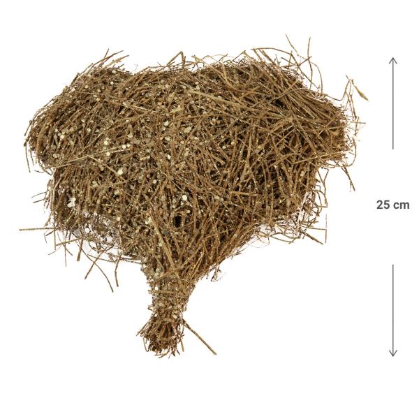 Trockenblumen-Dekoration Herzform aus Trockengras - Goldener Glitter für Wand & Tisch - Extravaganter Natur-Look zum Aufhängen/Legen - 25 cm Länge