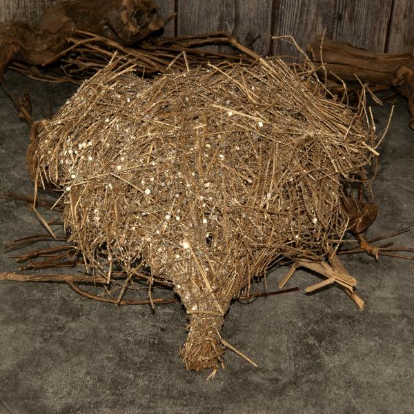 Trockenblumen-Dekoration Herzform aus Trockengras - Goldener Glitter für Wand & Tisch - Extravaganter Natur-Look zum Aufhängen/Legen - 25 cm Länge