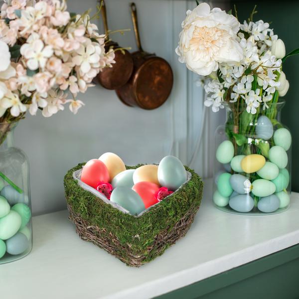 2er-Set Dekoschalen Natur Herz - Pflanztöpfe mit Innenfolie aus Ästen & Gras - Für Deko & Aufbewahrung - Ganzjährig - 24x20cm