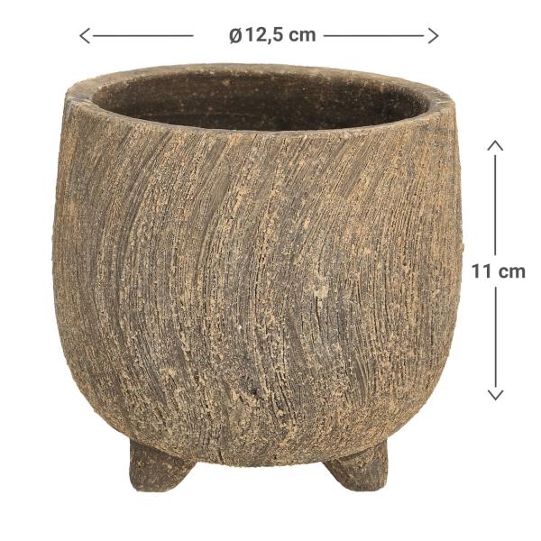 Blumentopf aus Keramik mit 3D-Muster - Anthrazit Übertopf für Pflanzen & Deko - 3 Standfüsse, Ø 12,5 x 11 cm - Edler Blickfang für Zuhause