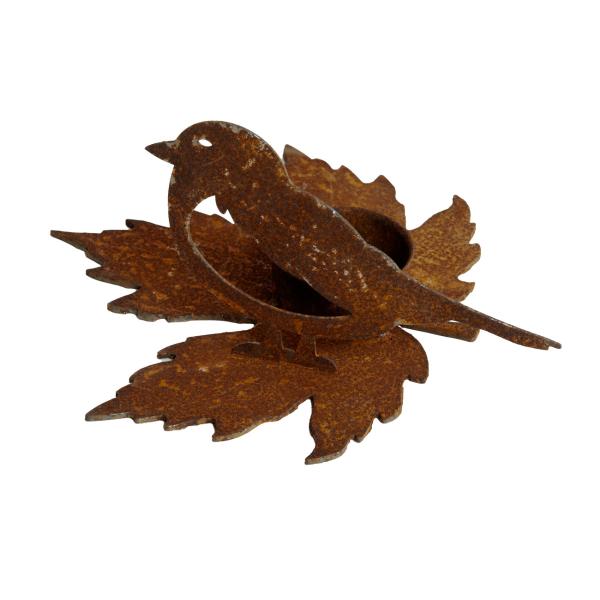 Teelichthalter Vogel aus Metall, Windlichtständer in Rostoptik, Höhe 15 cm