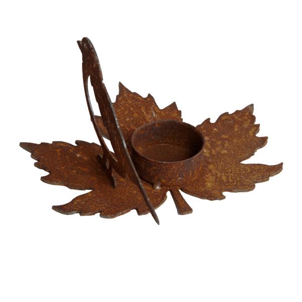 Teelichthalter Vogel aus Metall, Windlichtständer in Rostoptik, Höhe 15 cm