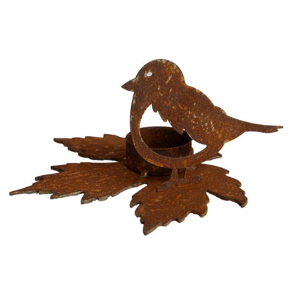 Teelichthalter Vogel aus Metall, Windlichtständer in Rostoptik, Höhe 15 cm