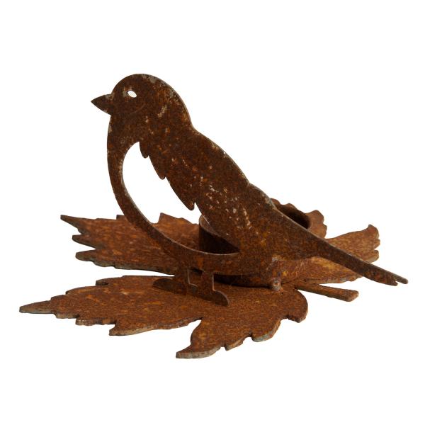 Teelichthalter Vogel aus Metall, Windlichtständer in Rostoptik, Höhe 15 cm