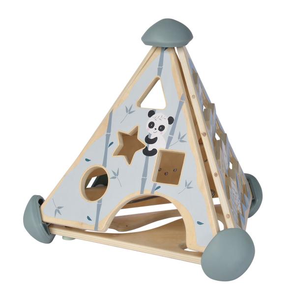 16-teilige Lernhilfe aus Holz für Kleinkinder - Pyramidenform Kugelbahn Steckspiel Memospiel Musikfunktion - Birkenholz 33x33x38cm - ab 1 Jahr Geschenk
