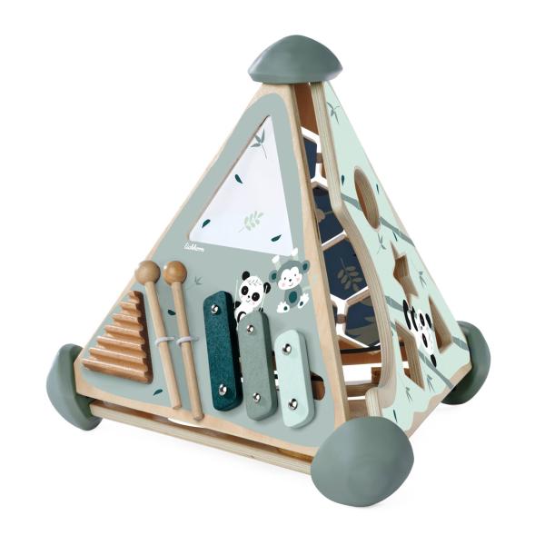 16-teilige Lernhilfe aus Holz für Kleinkinder - Pyramidenform Kugelbahn Steckspiel Memospiel Musikfunktion - Birkenholz 33x33x38cm - ab 1 Jahr Geschenk