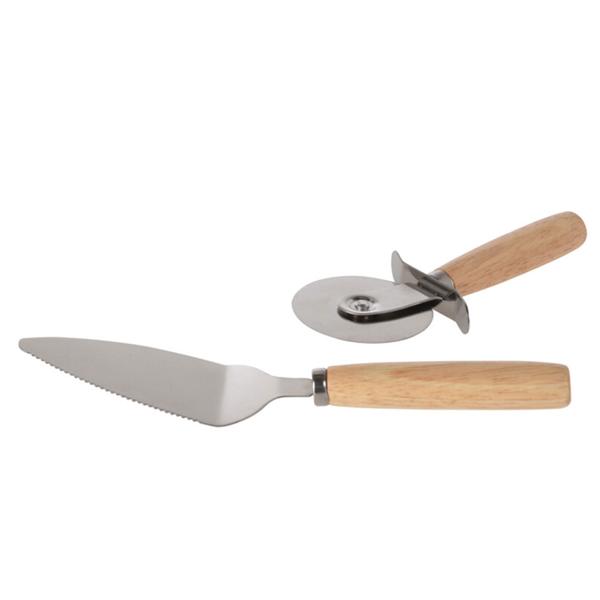 Pizza-Set aus Bambus - 3-teilig mit Pizzabrett, Schneider & Heber - Antibakteriell, geruchsneutral, Ø 43cm - Inkl. Haltegriff zum Aufhängen