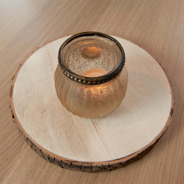 Holz Untersetzer aus Paulownia - Natürliche Baumstammscheibe mit Naturrand - Deko für Töpfe Gestecke Teller - Unikat 20x20x2.5cm braun