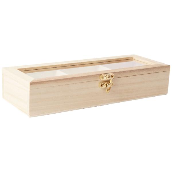Teebeutelbox Holz - 3 Fächer Teekasten mit Deckel für Teebeutel Ordnung & trockene Lagerung - 23x8.5x4.5cm - Ideal Küche, Büro, Geschenk
