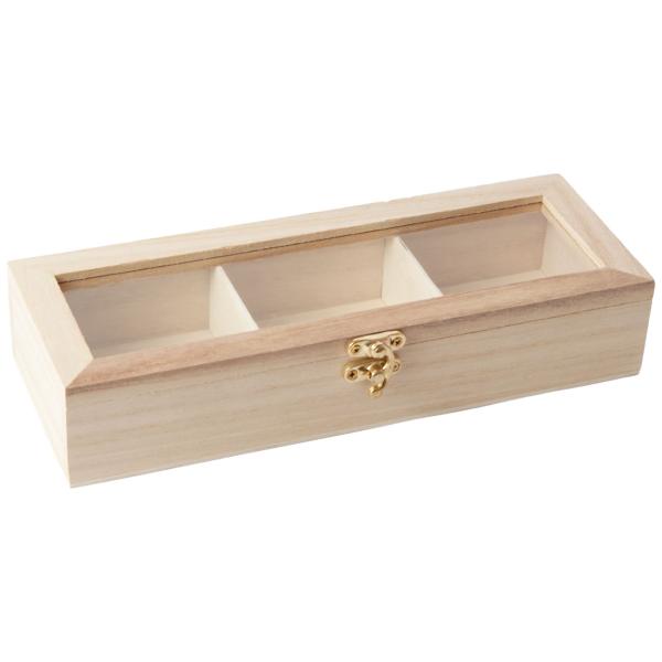 Teebeutelbox Holz - 3 Fächer Teekasten mit Deckel für Teebeutel Ordnung & trockene Lagerung - 23x8.5x4.5cm - Ideal Küche, Büro, Geschenk