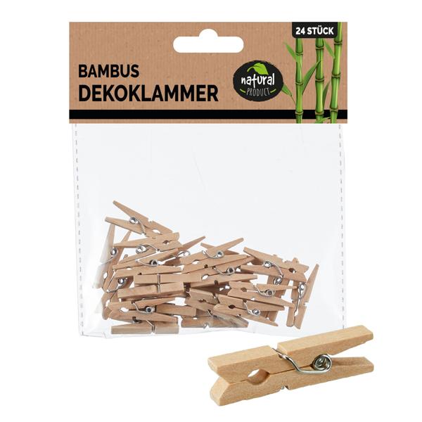 24er-Set Wäscheklammern Bambus - Vielseitige Clips für Wäsche, Deko & Basteln - 3 cm - Natürliches Design - Ideal für Zuhause & Geschenke