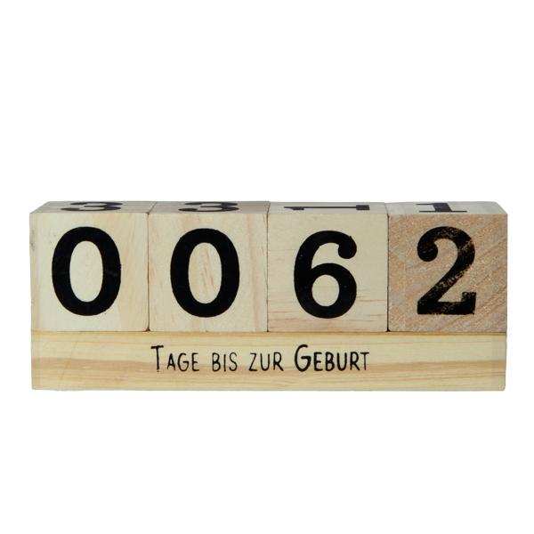 Holzwürfel Countdown Kalender - Zum Einstellen persönlicher Ereignisse wie Urlaub, Hochzeit & Geburtstag - Kiefernholz braun/schwarz 16x6x4cm, 2 Themenleisten