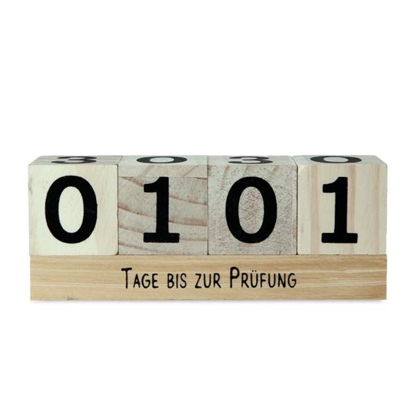 Holzwürfel Countdown Kalender - Zum Einstellen persönlicher Ereignisse wie Urlaub, Hochzeit & Geburtstag - Kiefernholz braun/schwarz 16x6x4cm, 2 Themenleisten
