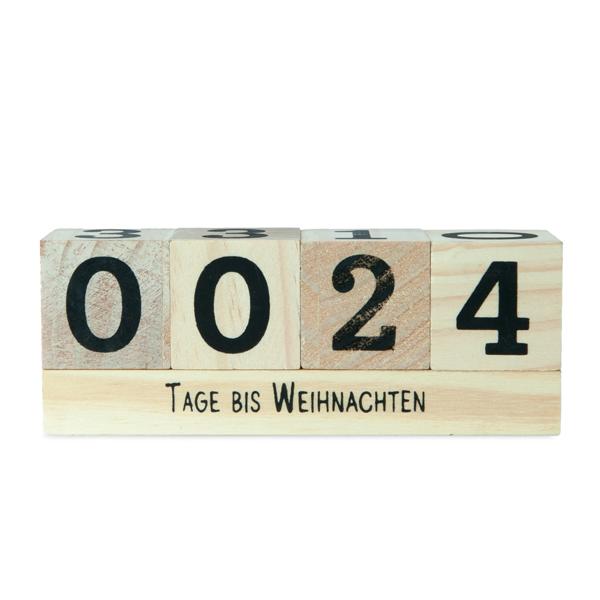 Holzwürfel Countdown Kalender - Zum Einstellen persönlicher Ereignisse wie Urlaub, Hochzeit & Geburtstag - Kiefernholz braun/schwarz 16x6x4cm, 2 Themenleisten