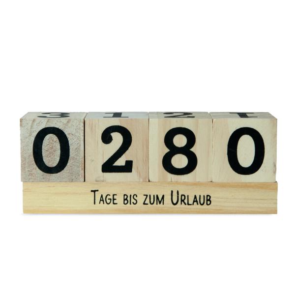 Holzwürfel Countdown Kalender - Zum Einstellen persönlicher Ereignisse wie Urlaub, Hochzeit & Geburtstag - Kiefernholz braun/schwarz 16x6x4cm, 2 Themenleisten