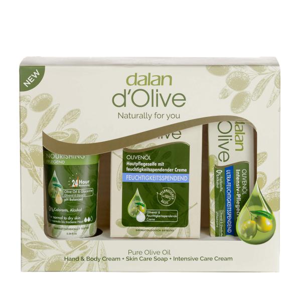 Geschenkset Olive - Intensive Feuchtigkeitspflege für trockene Haut mit ägäischem Olivenöl - Intensivcreme (20ml)-Feuchtigkeitscreme (60ml)-Seife (100g)