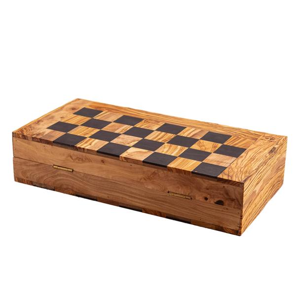 Olivenholz 3-in-1 Spielbrett Handgefertigt - Schach, Dame, Backgammon im Koffer - Inkl. Figuren, 40x40x5 cm, Made in Italy