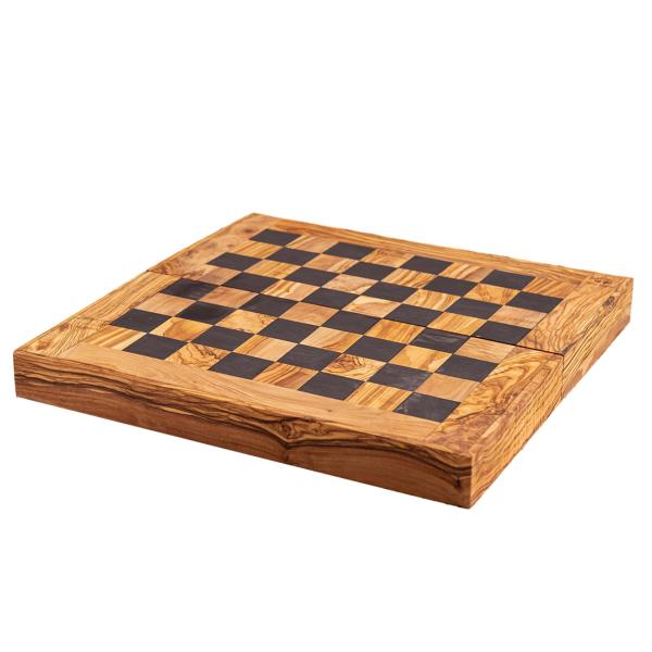 Olivenholz 3-in-1 Spielbrett Handgefertigt - Schach, Dame, Backgammon im Koffer - Inkl. Figuren, 40x40x5 cm, Made in Italy