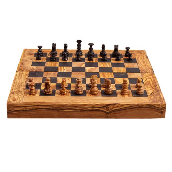 Olivenholz 3-in-1 Spielbrett Handgefertigt - Schach, Dame, Backgammon im Koffer - Inkl. Figuren, 40x40x5 cm, Made in Italy