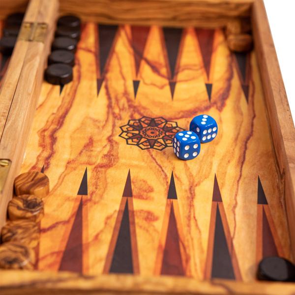 Olivenholz 3-in-1 Spielbrett Handgefertigt - Schach, Dame, Backgammon im Koffer - Inkl. Figuren, 40x40x5 cm, Made in Italy