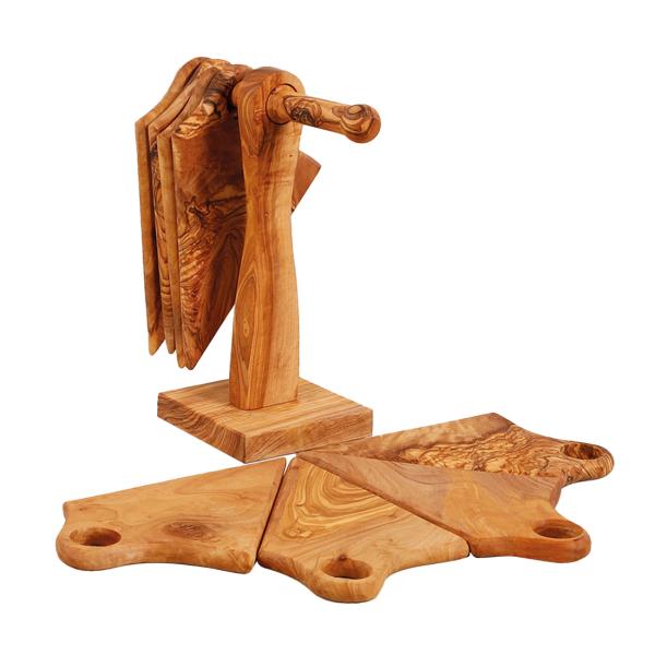 Pizza-Schneidebrett aus Olivenholz - 8-teiliges Set mit Halterung & Pizzastücke-Brettern - Antibakteriell, robust, handgefertigt in Italien