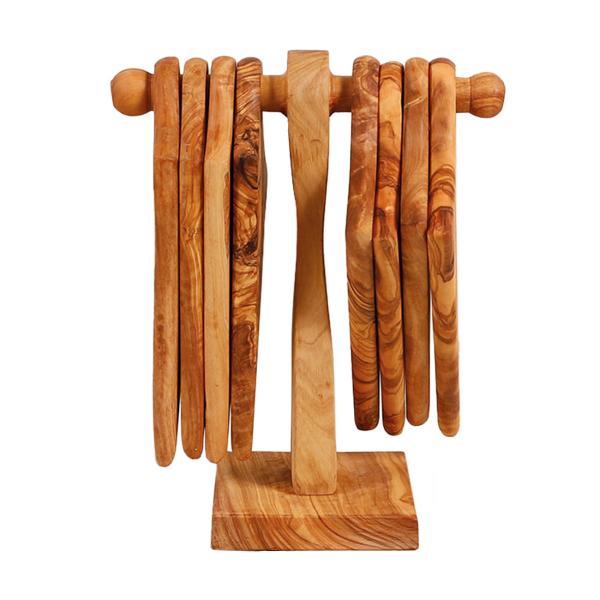 Pizza-Schneidebrett aus Olivenholz - 8-teiliges Set mit Halterung & Pizzastücke-Brettern - Antibakteriell, robust, handgefertigt in Italien