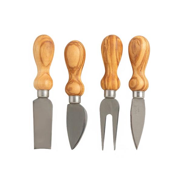 Käsemesser Set 5-teilig aus Olivenholz - Mit dekorativem Ständer für alle Käsesorten - Handgefertigt in Italien - 9x9x16cm - Ideal als Geschenk