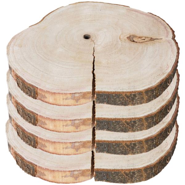 4er-Set Holzscheiben Untersetzer - Naturrand Baumstamm Design Dekoration - Unikat 31x31x3cm braun - Kratzschutz für Tisch & Boden