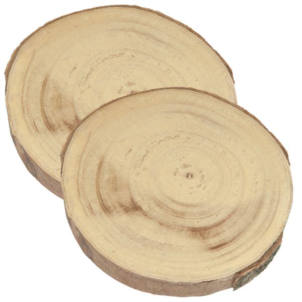 2er-Set Holzscheiben Untersetzer - Baumstamm Dekoration mit Naturrand - Unikat, schützt vor Kratzern & Flecken - Braun, 20x20x2.5cm
