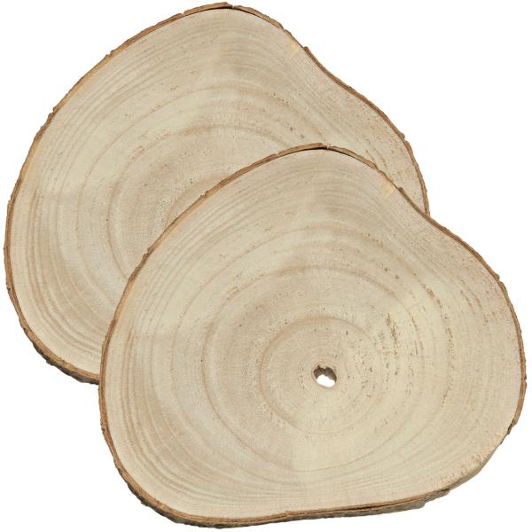 2er-Set Holzscheiben Untersetzer - Baumstamm Dekoration mit Naturrand - Unikat, schützt vor Kratzern & Flecken - Braun, 20x20x2.5cm