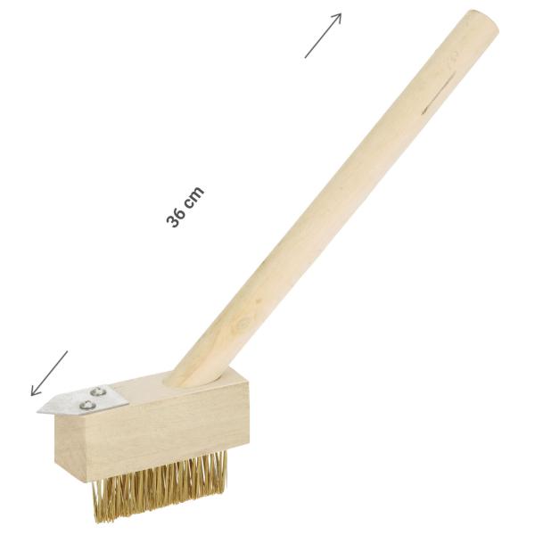 Fugenbürste mit Stahlborsten-Holzstiel - Effektive Unkrautbürste für Fugen, Mauern, Rinnsteine & Terrassen - 36cm - Metall-Kratzkante & Hartholz Stiel